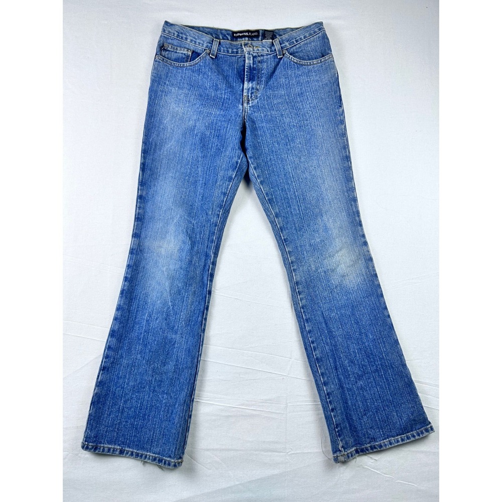 Express Jeans Womens 9/10 R Low Rise Flare Medium Wash Blue Denim 100% Cotton